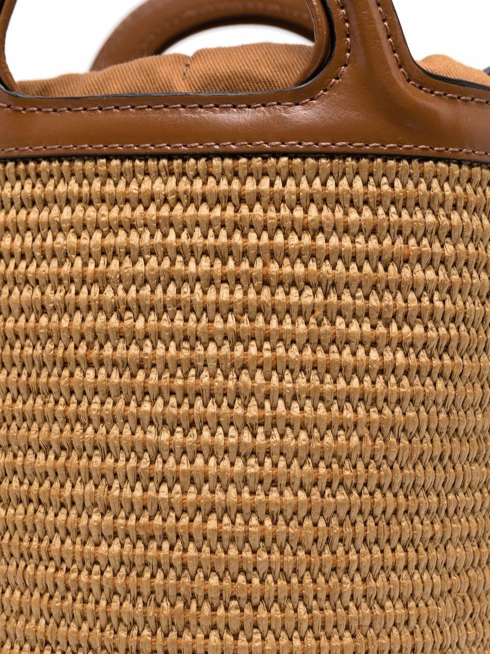 TWO-TONE LEATHER and RAFFIA TROPICALIA BUCKET BAG