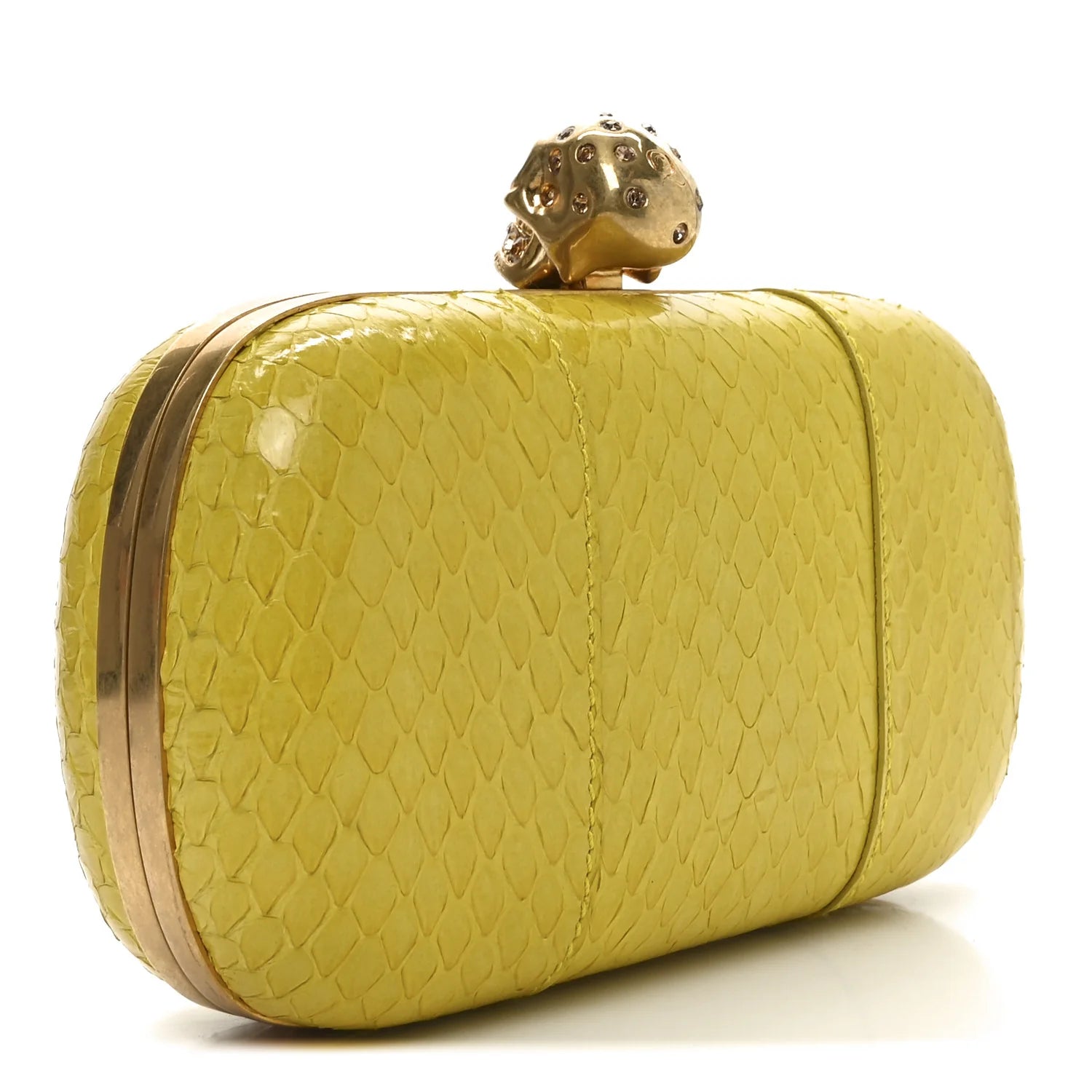 Snakeskin Skull Box Clutch Bright Yellow
