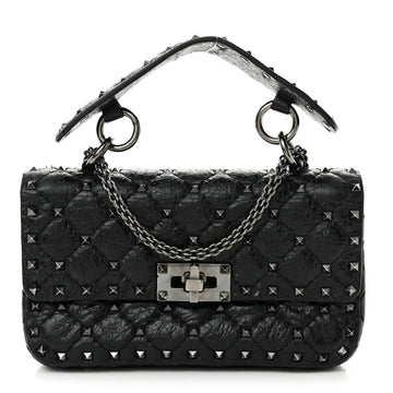 Craquele Nappa Small Rockstud Spike Shoulder Bag Black