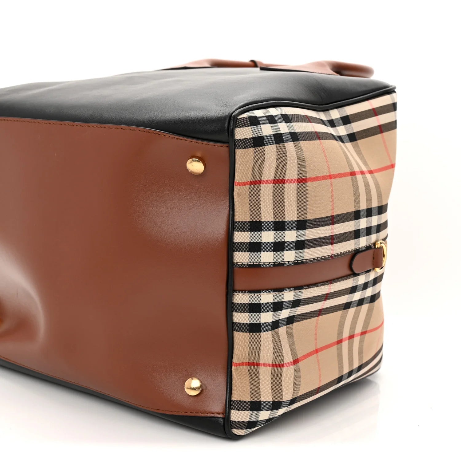 Smooth Calfskin House Check Medium Cube Bowling Bag Archive Beige