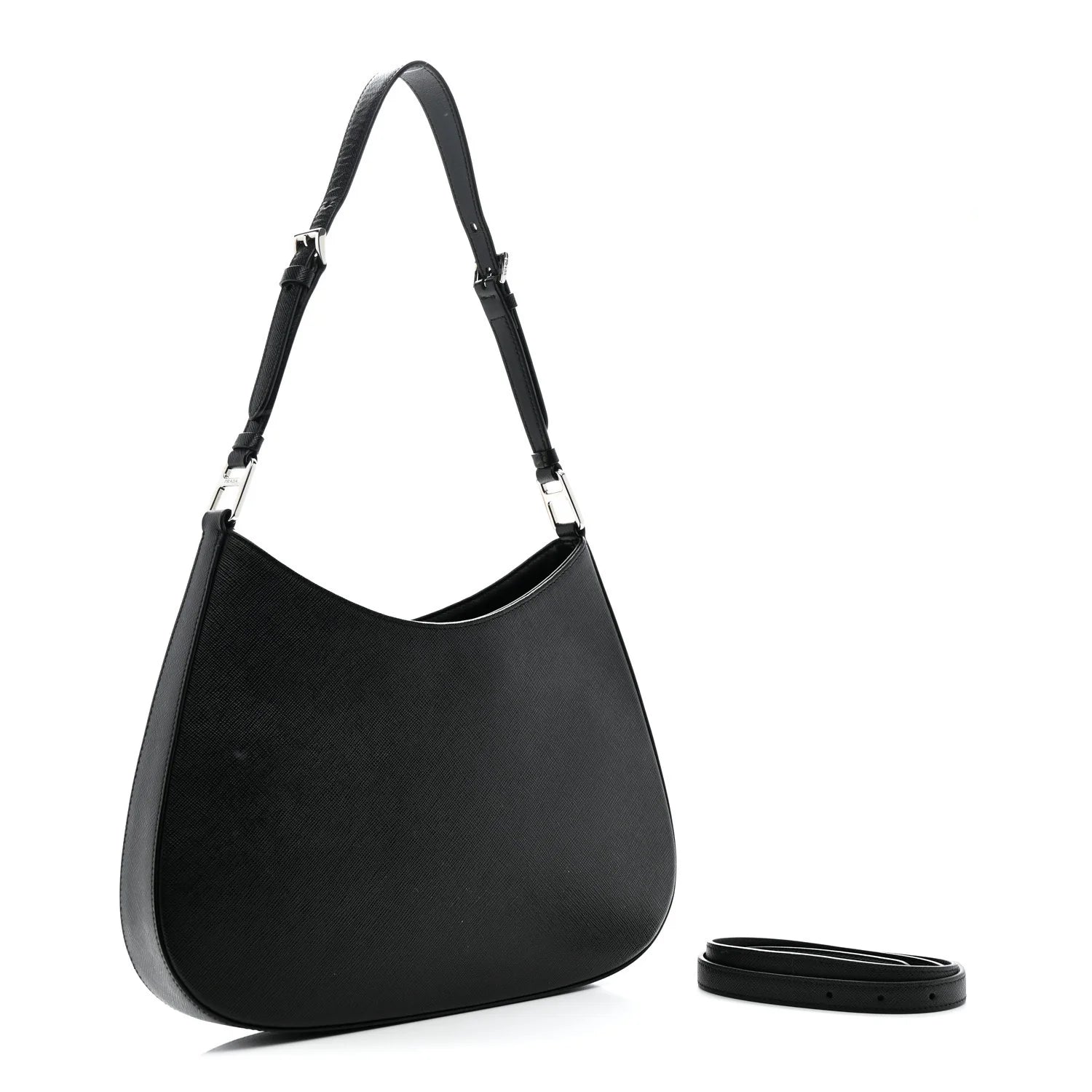 Saffiano Lux Adjustable Strap Shoulder Bag Black