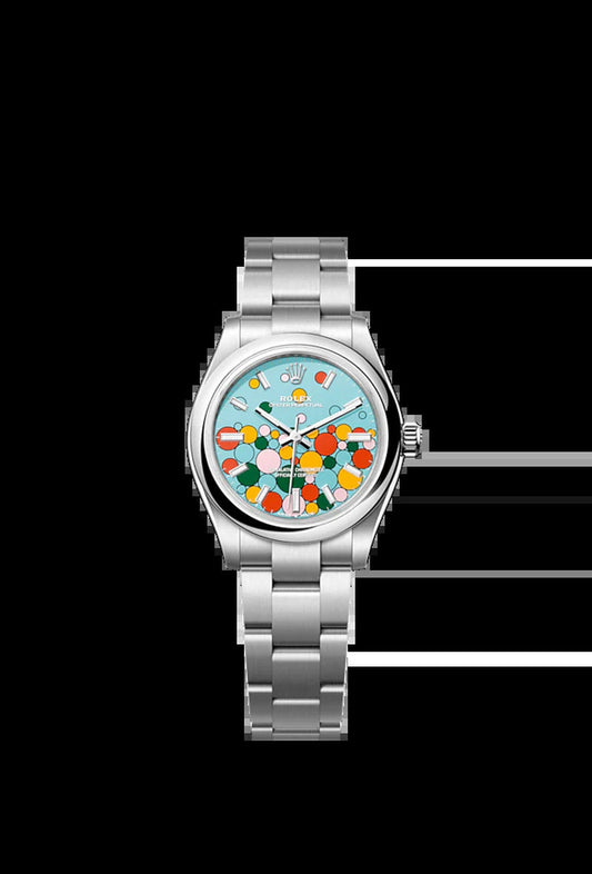Oyster Perpetual 31, Turquoise Blue, Celebration Motif, Oystersteel, 31Mm, Ref# 277200-0010