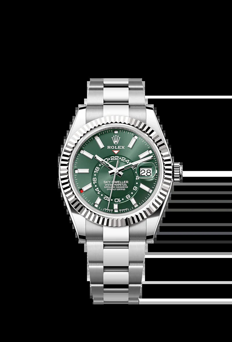 Sky-Dweller, 42Mm, Oystersteel and 18K White Gold, Green, Oyster, Ref# 336934-0001