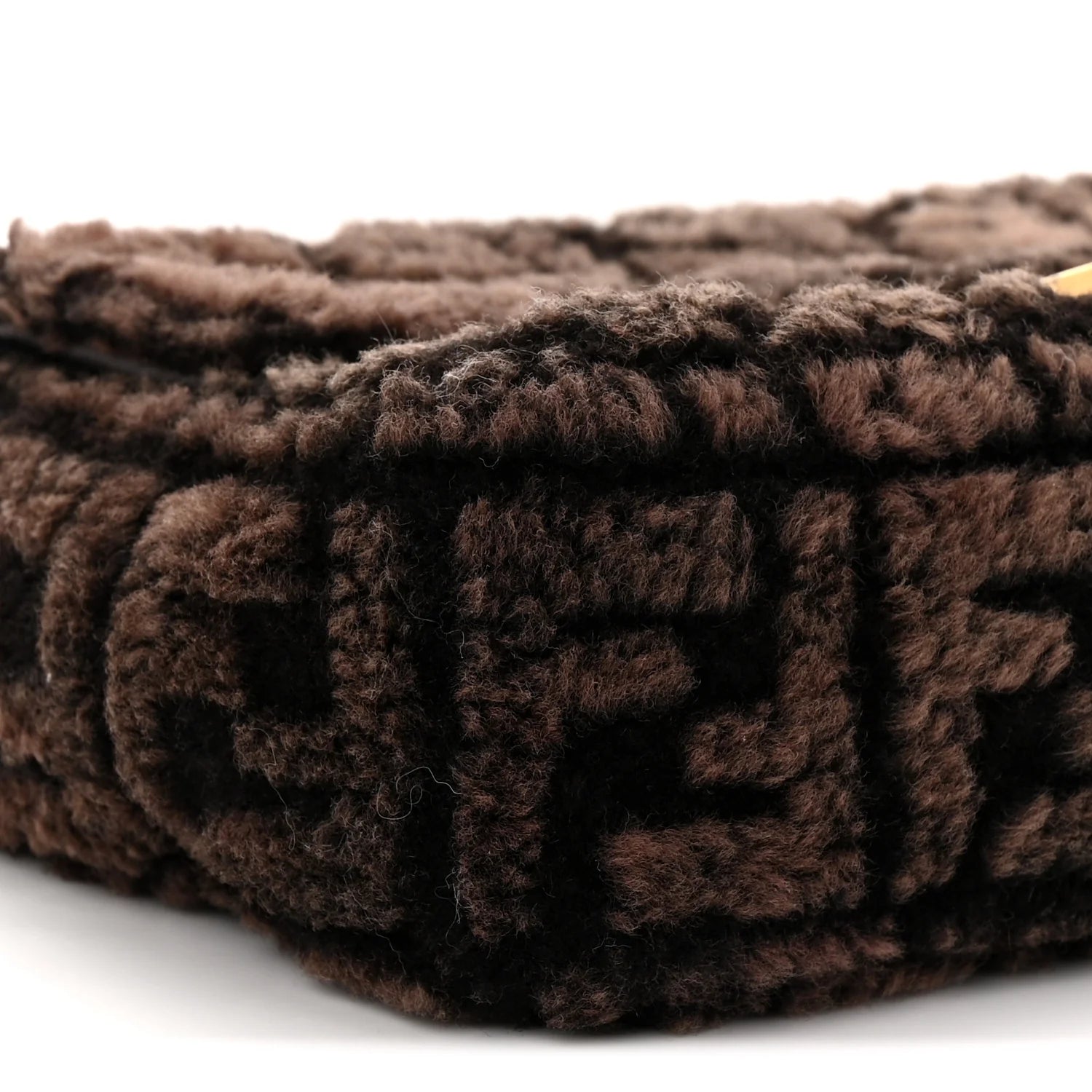 Shearling FF Midi Chain Baguette Ebano