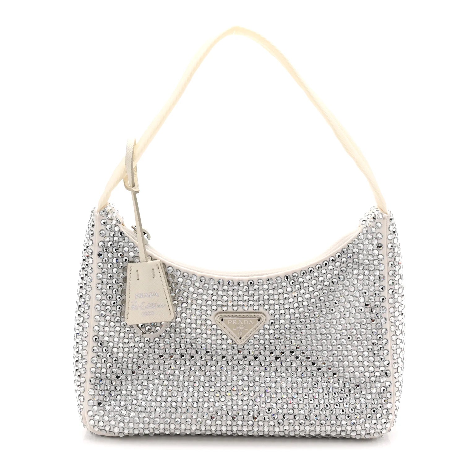 Satin Crystal Mini Re-Edition 2000 Bag White