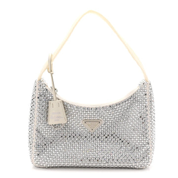 Satin Crystal Mini Re-Edition 2000 Bag White