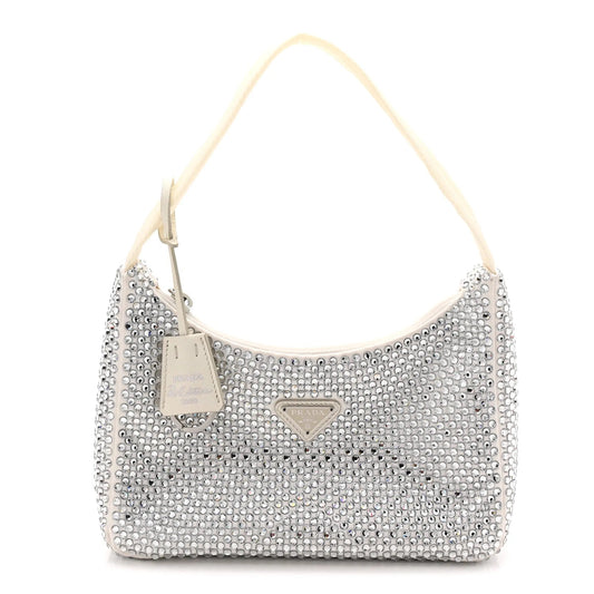 Satin Crystal Mini Re-Edition 2000 Bag White