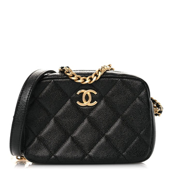 Shiny Caviar Quilted Chain Melody Camera Bag Black