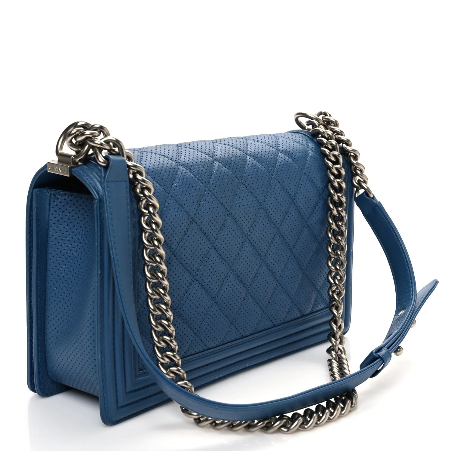 Perforated Lambskin Quilted New Medium Boy Flap Blue