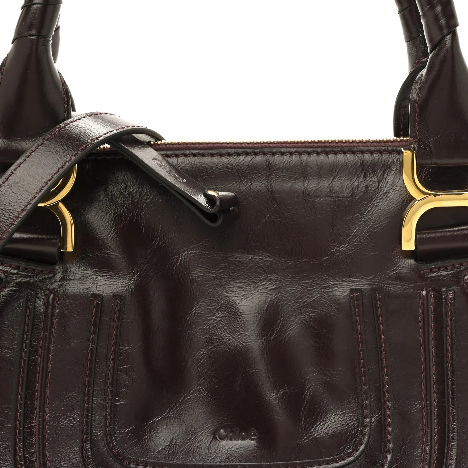 Shiny Calfskin Small Marcie Satchel Auburn Red