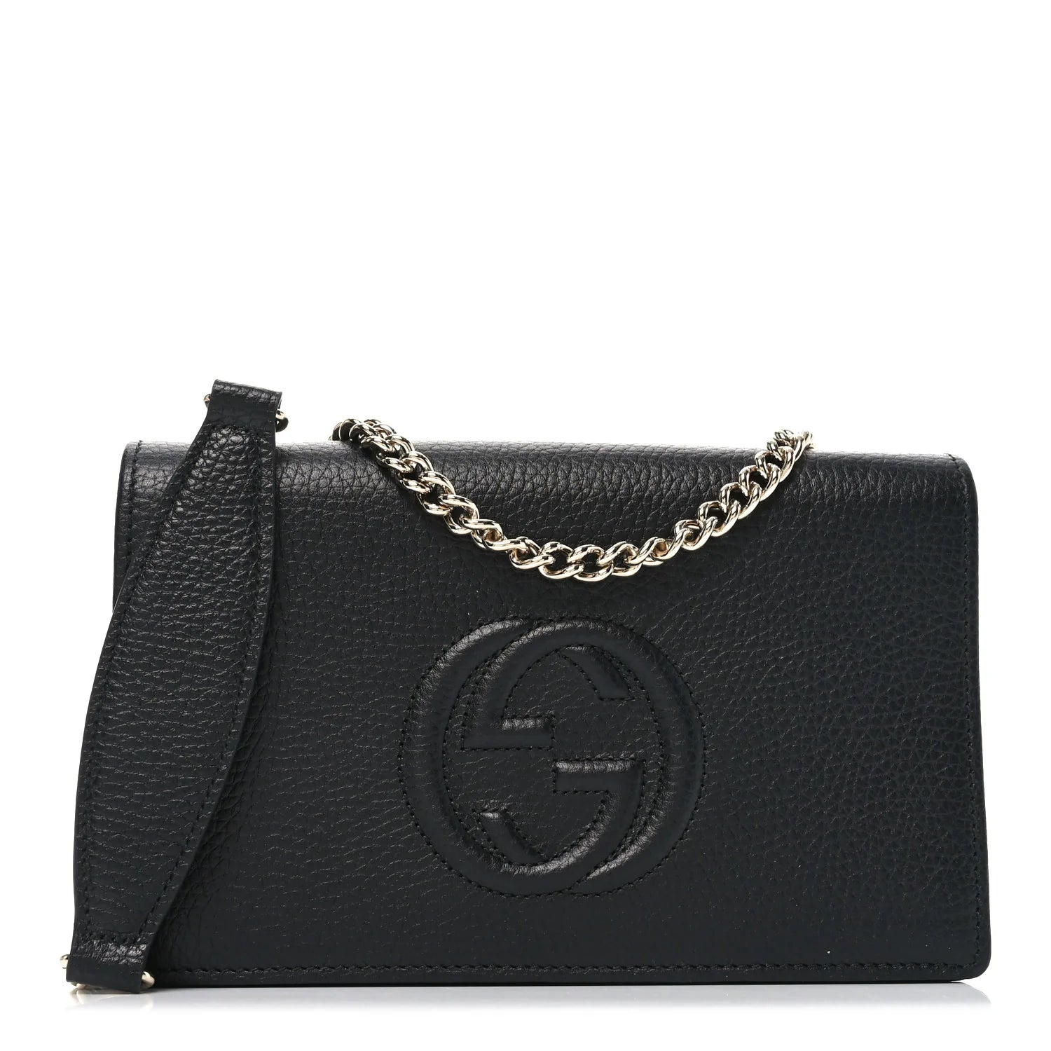 Pebbled Calfskin Soho Wallet on Chain Black