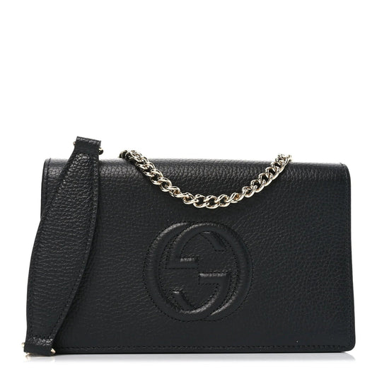 Pebbled Calfskin Soho Wallet on Chain Black