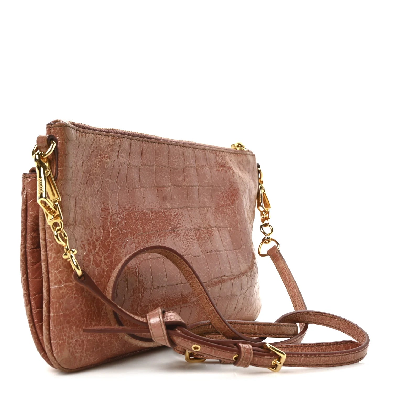 Vernice Crocodile Embossed Crossbody Bag Antico
