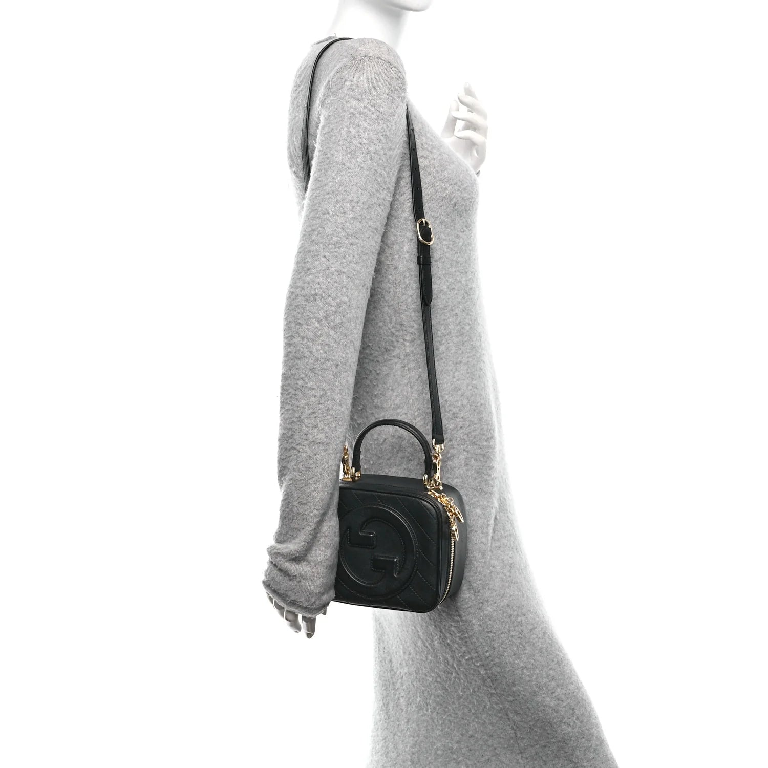 Sakai Be Green Calfskin Diagonal Stitched Blondie Top Handle Bag Black