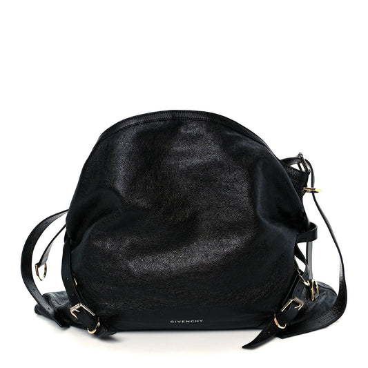 Tumbled Calfskin Large Voyou Bag Black
