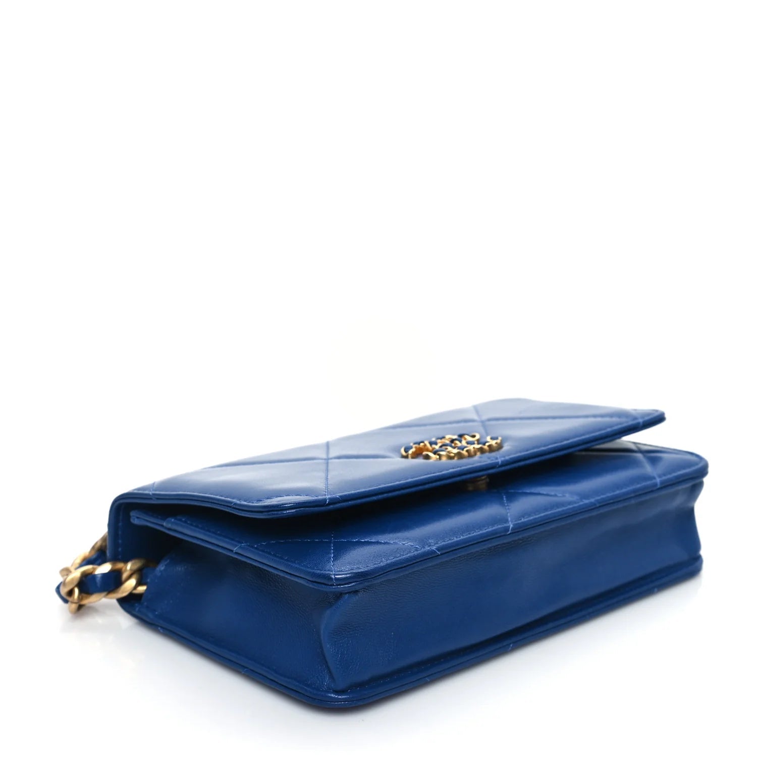 Shiny Goatskin Quilted  19 Wallet on Chain WOC Blue