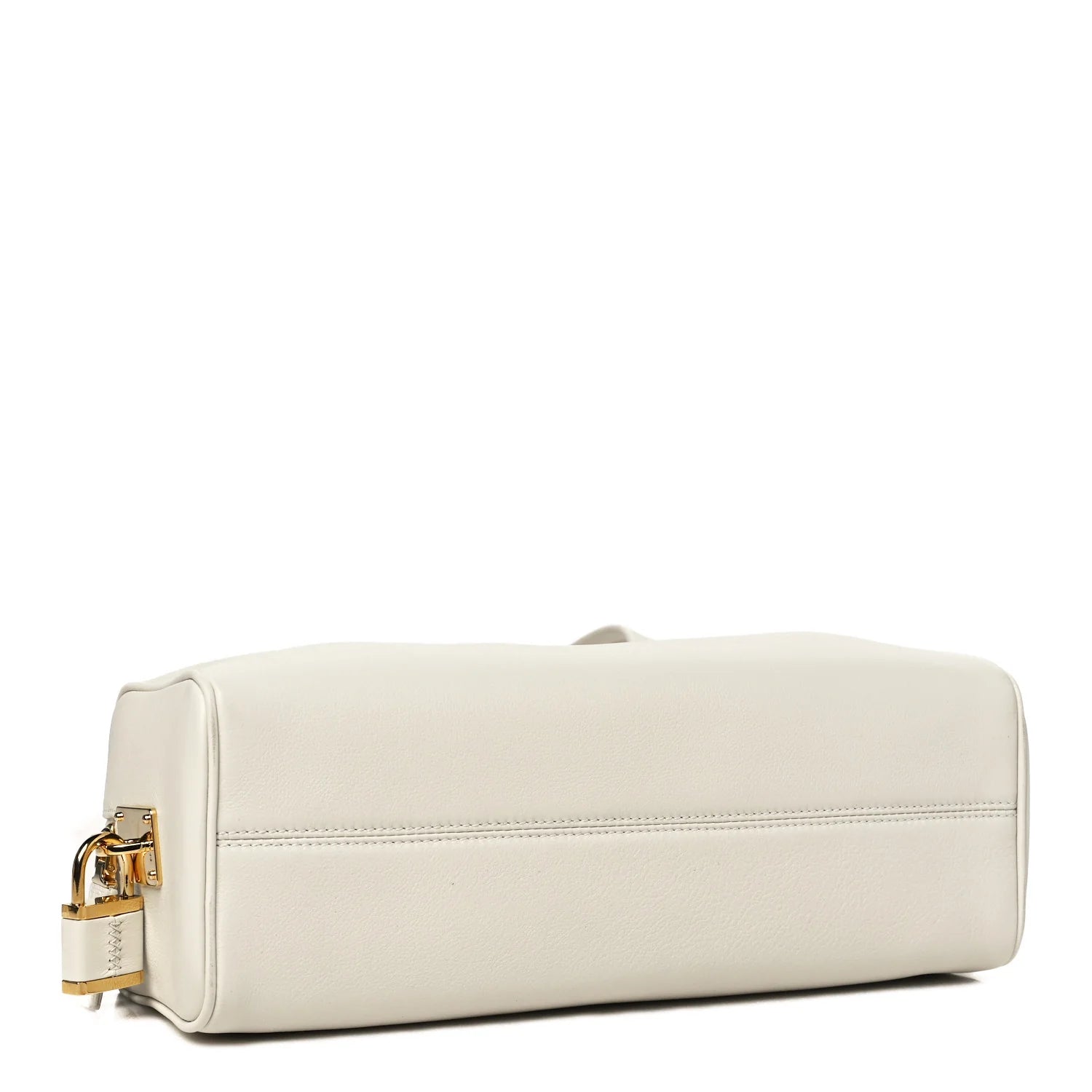 Soft Grain Medium Top Handle Bag with Padlock Bianco