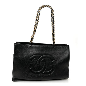 Shiny Aged Calfskin Shopping Bag Black