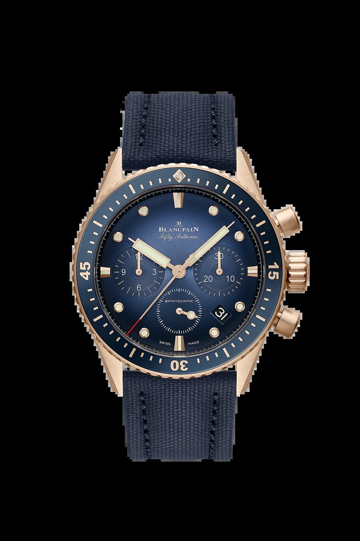 Unworn  Fifty Fathoms Bathyscaphe Chronographe Flyback, 18K Red Gold, 43Mm, Ref# 5200-3640-O52A, Box and Papers