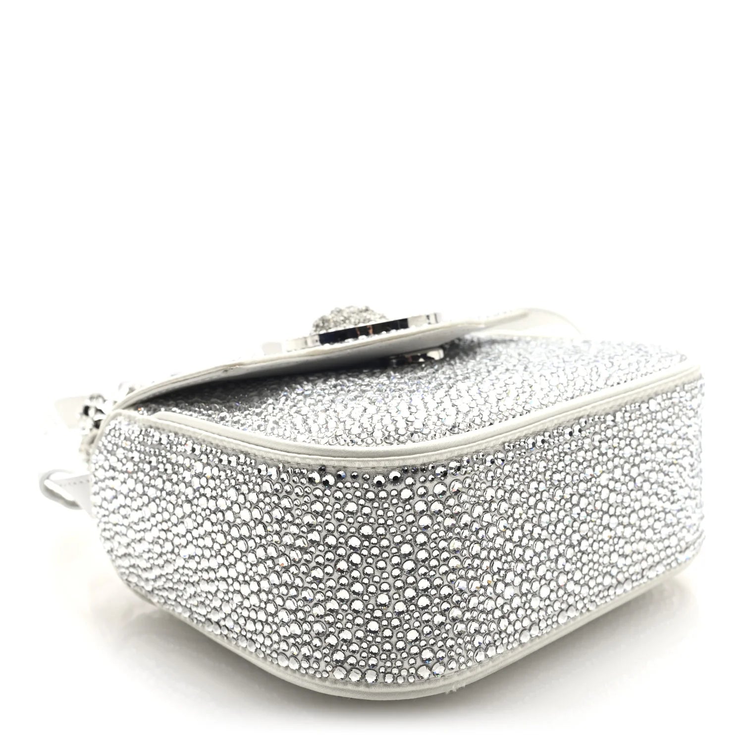 Satin Crystal Studded Mini La Medusa Bag White