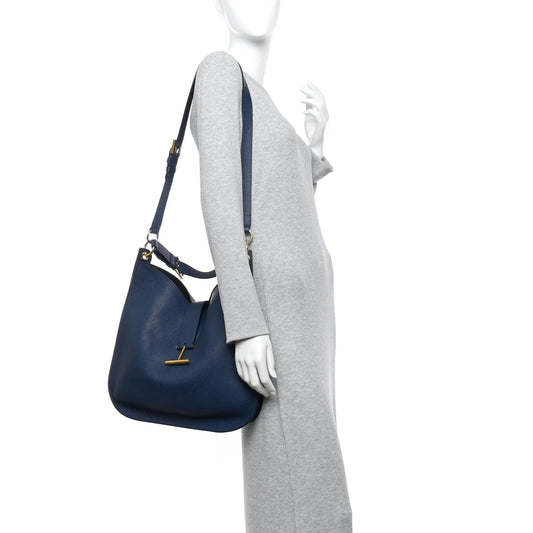 Grained Calfskin Large Tara Crossbody Denim Blue