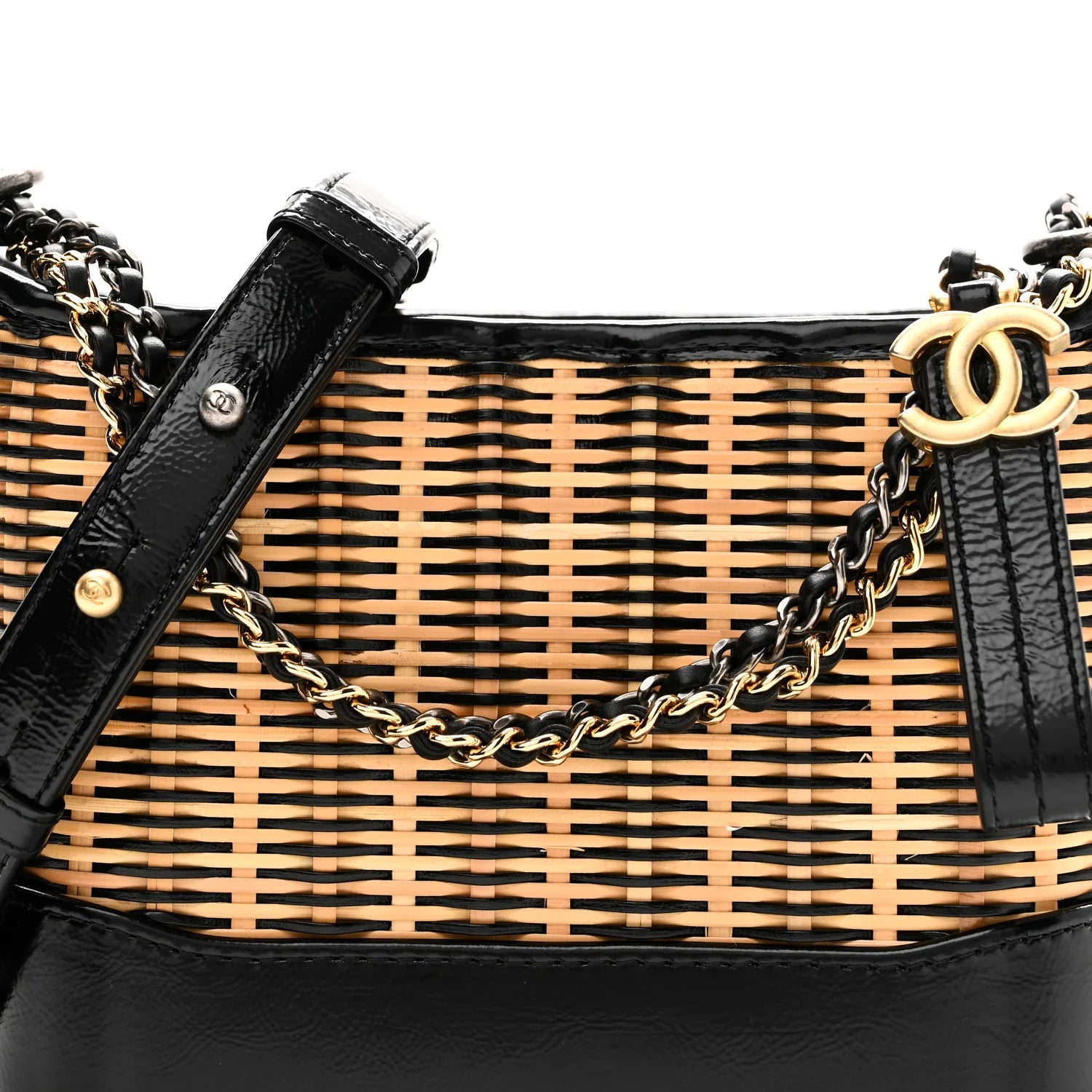Rattan Calfskin Small Gabrielle Hobo Beige Black