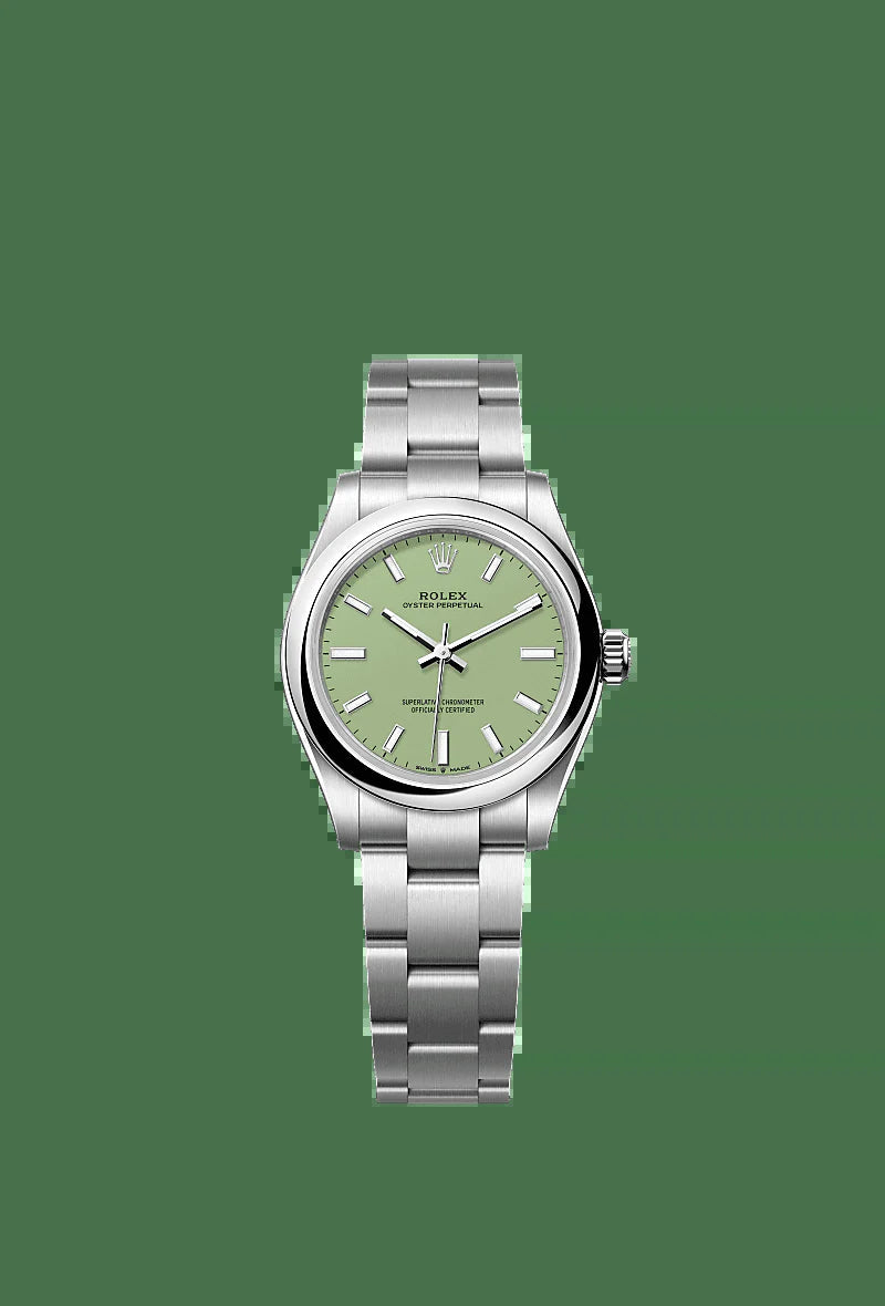 Unworn 2025,  Oyster Perpetual, Oystersteel, 31Mm, Pistachio-Green Dial, Domed Oyster, Ref# 277200-0012, Box and Papers