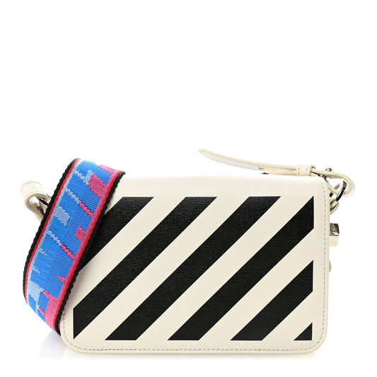 Saffiano Striped Mini Diag Binder Clip Bag White