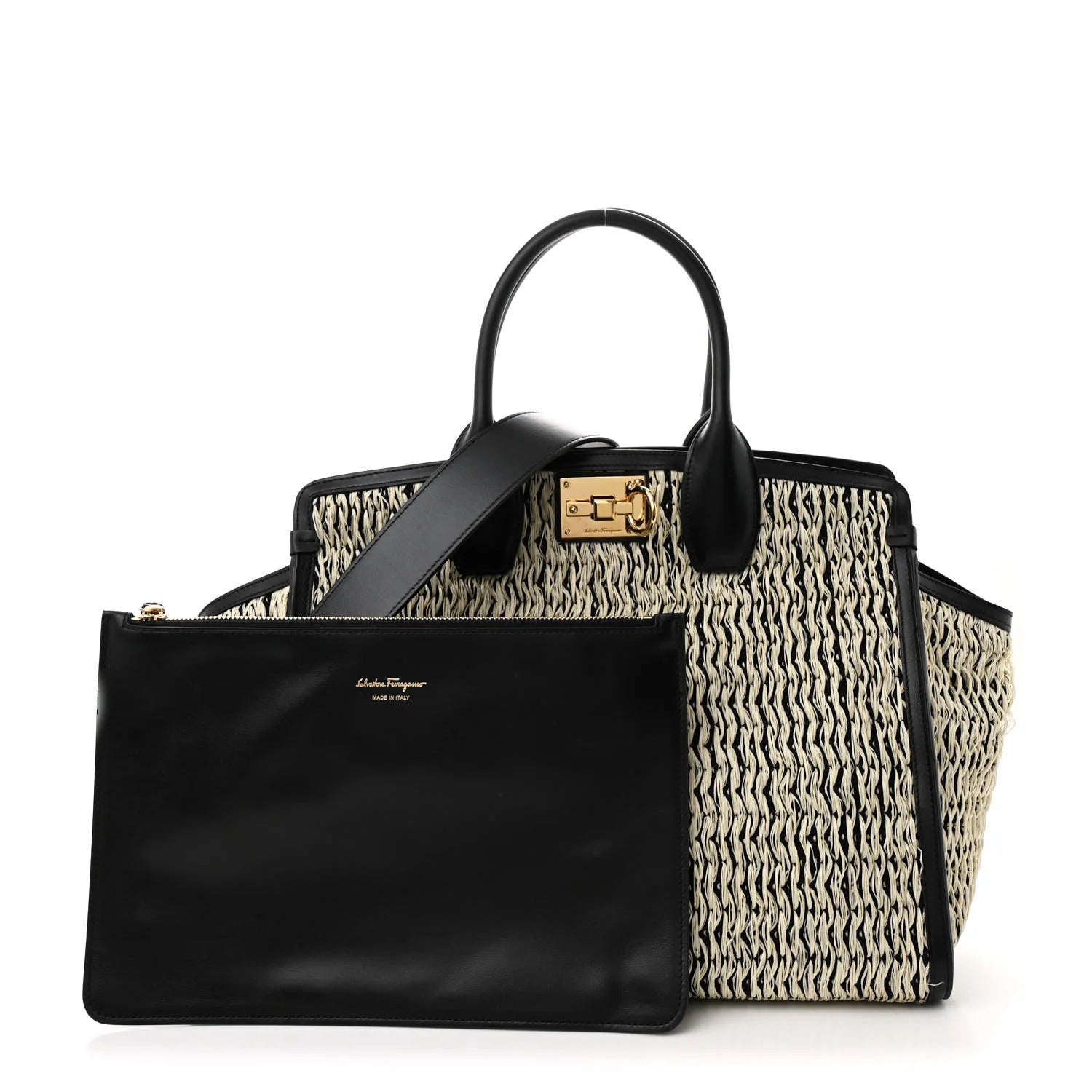 Raffia Large Studio Bag Black White