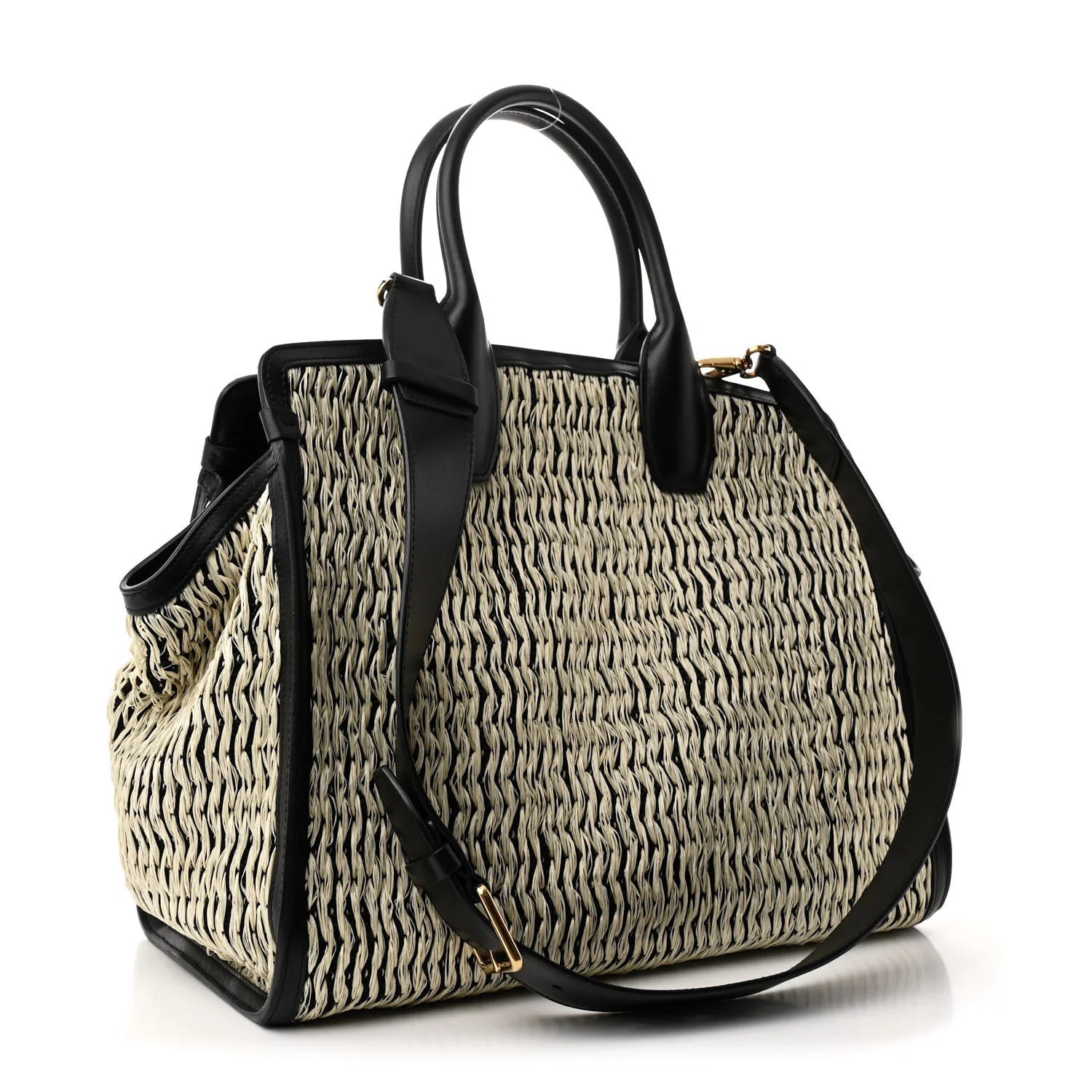Raffia Large Studio Bag Black White
