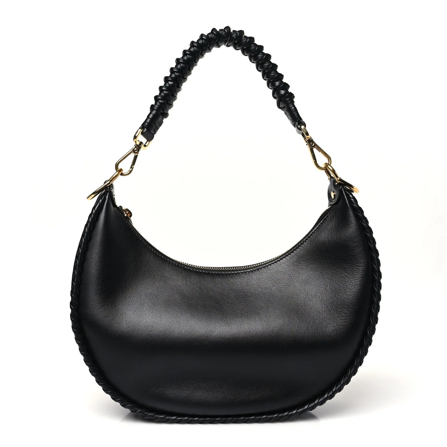 Vitello Grace Matte Whipstitch Small graphy Hobo Bag Black