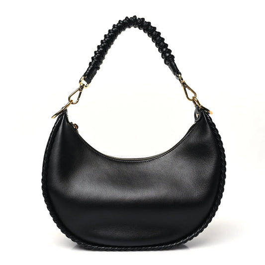 Vitello Grace Matte Whipstitch Small graphy Hobo Bag Black