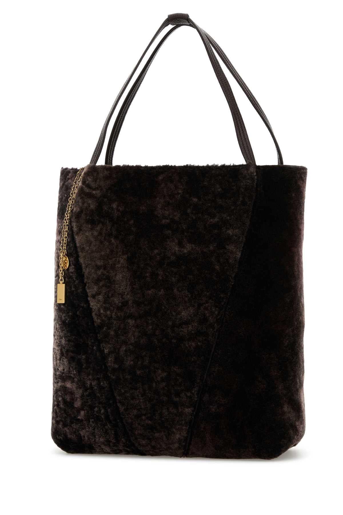 DARK BROWN SHEARLING LARGE CHLOÃ¨ SPIN SHOPPING BAG