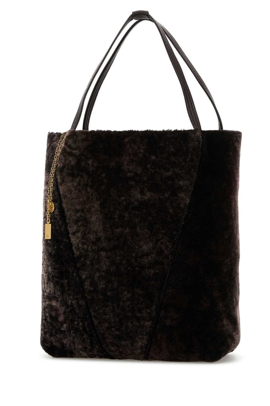 DARK BROWN SHEARLING LARGE CHLOÃ¨ SPIN SHOPPING BAG