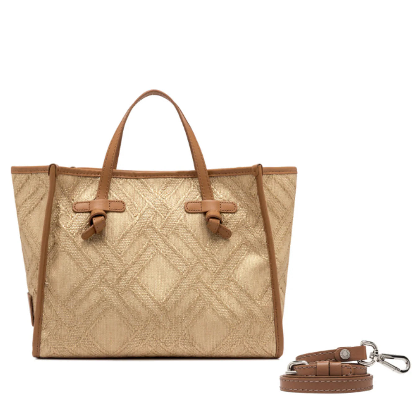 MARCELLA 32 SHOPPING BAG in RAFFIA and COTTON JACQUARD FABRIC