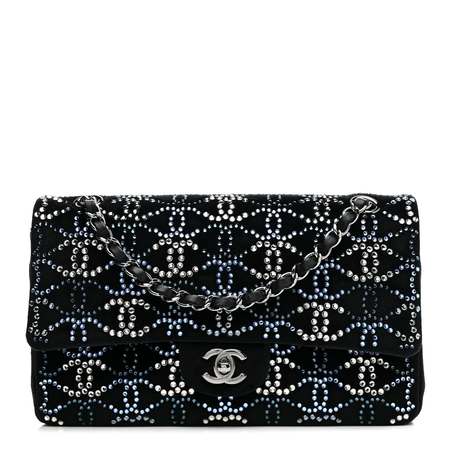 Velvet Crystal Medium Double Flap Black
