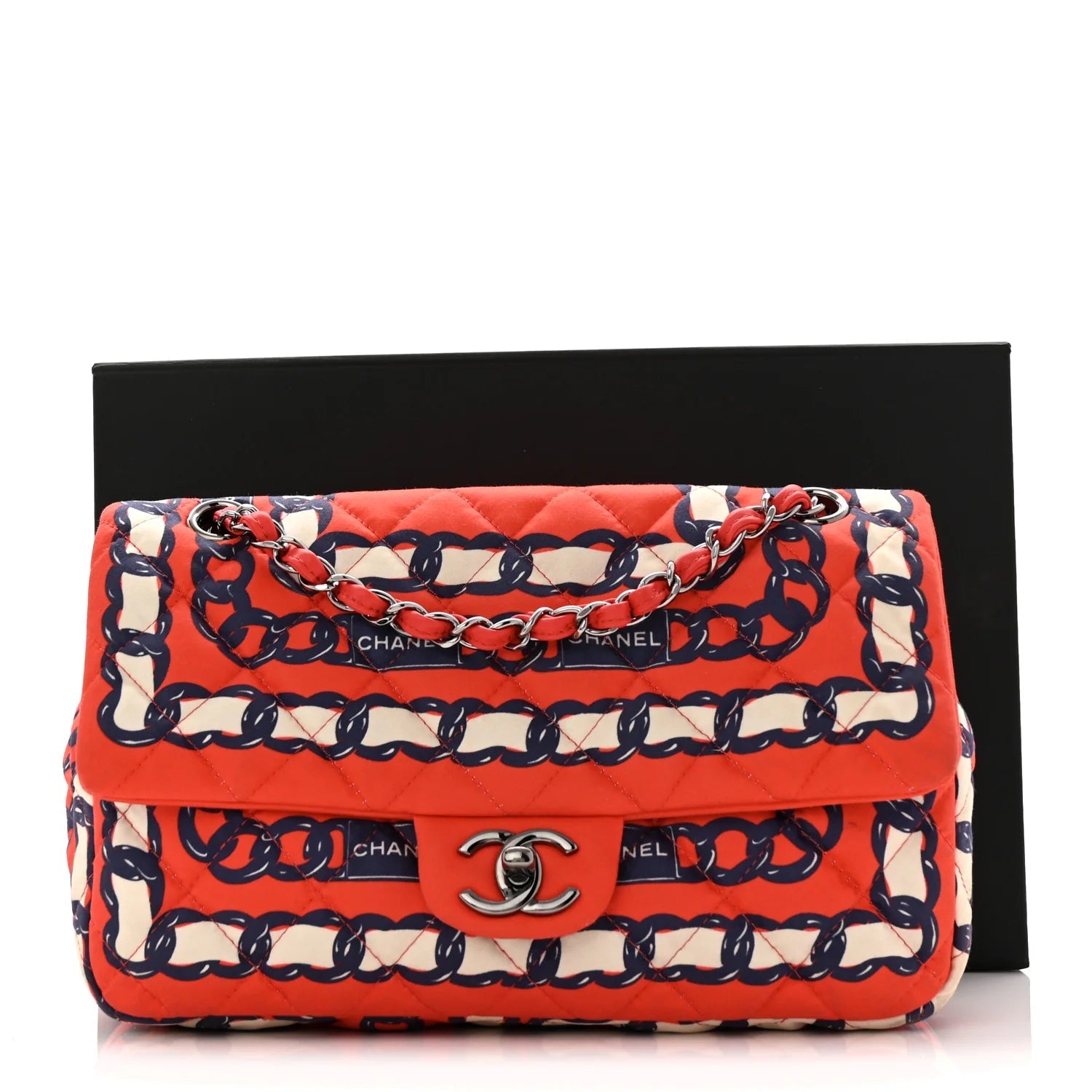 Silk Chain Printed Medium Single Flap Red