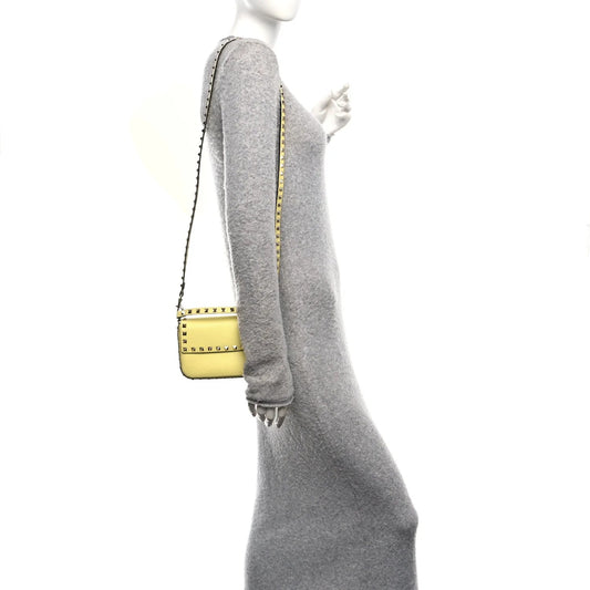 Grainy Calfskin Rockstud Crossbody Pouch Lime Sorbet