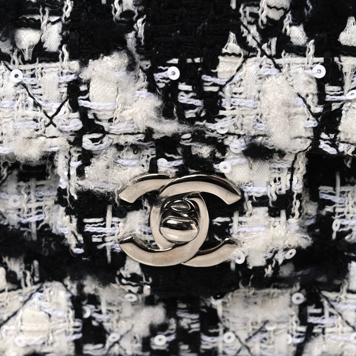 Tweed Quilted Medium Double Flap Black Ecru White