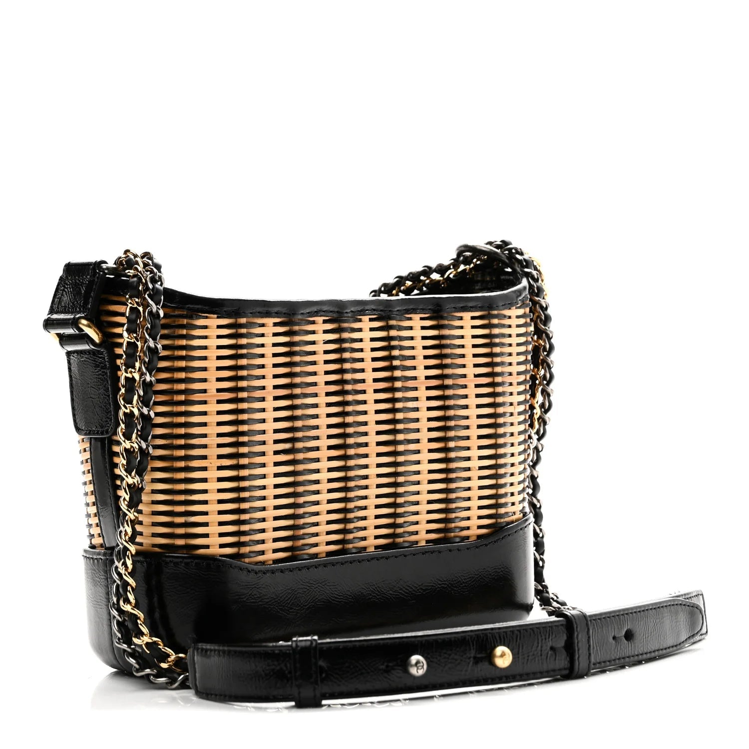 Rattan Calfskin Small Gabrielle Hobo Beige Black