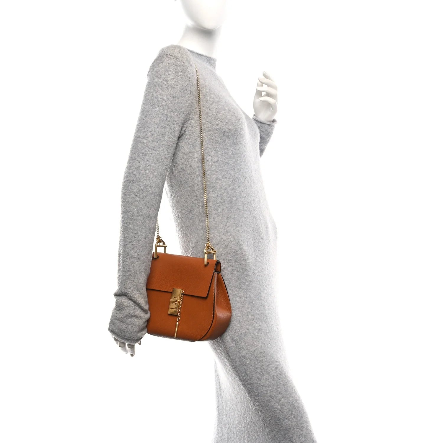 Grained Lambskin Mini Drew Shoulder Bag Caramel