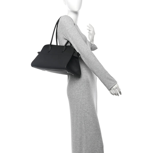 Matte Grained Calfskin Margaux Shoulder 12 Black