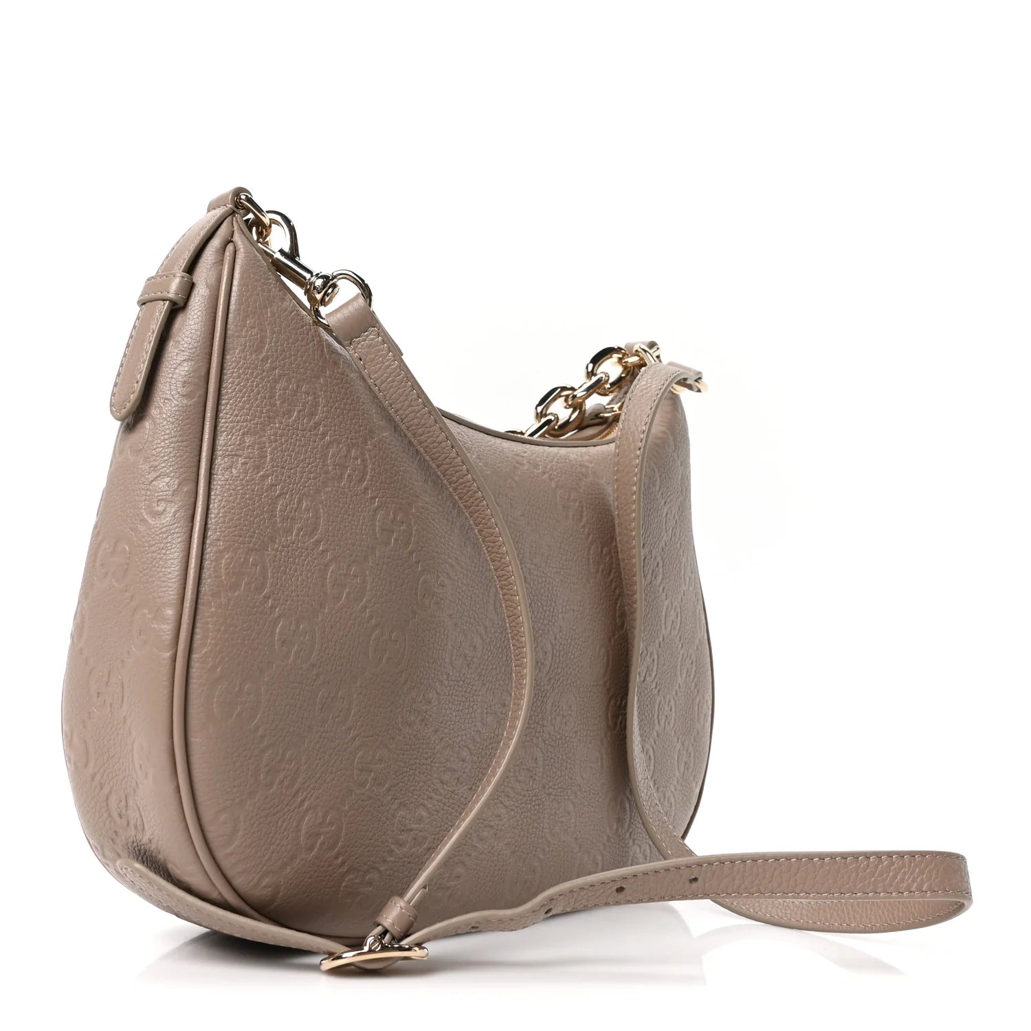 Grainy Calfskin GG Embossed Emblem Large Half Moon Shoulder Bag Taupe