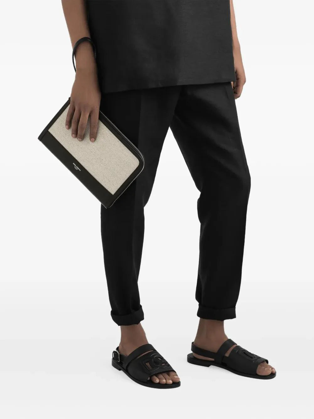 TWO-TONE IVORY BLACK CLUTCH BAG with LOGO