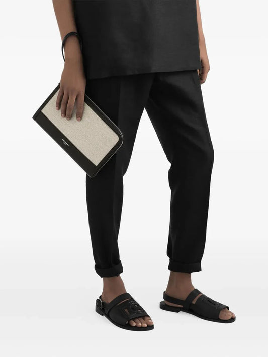 TWO-TONE IVORY BLACK CLUTCH BAG with LOGO