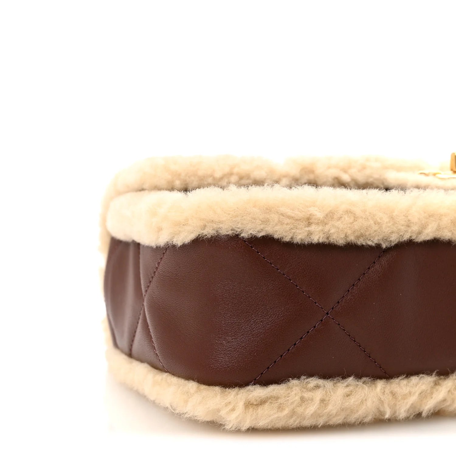 Shearling Lambskin Quilted Furry Coco Flap Dark Brown Beige