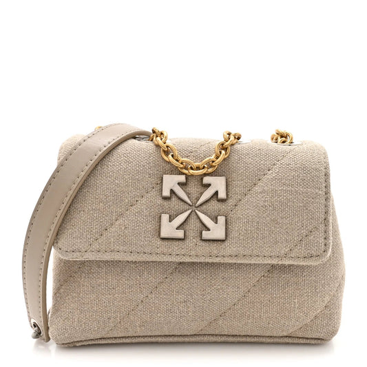 Linen Diagonal Quilted Jackhammer 17 Shoulder Bag Beige