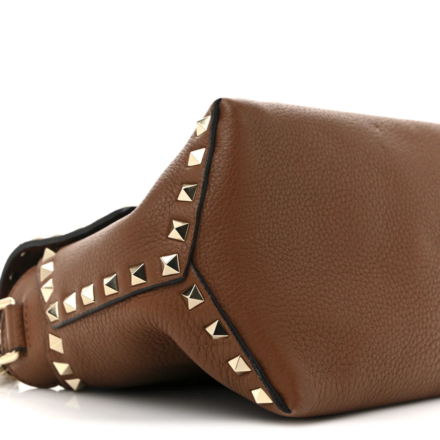 Pebbled Calfskin Medium Rockstud Top Handle Shoulder Bag Cognac