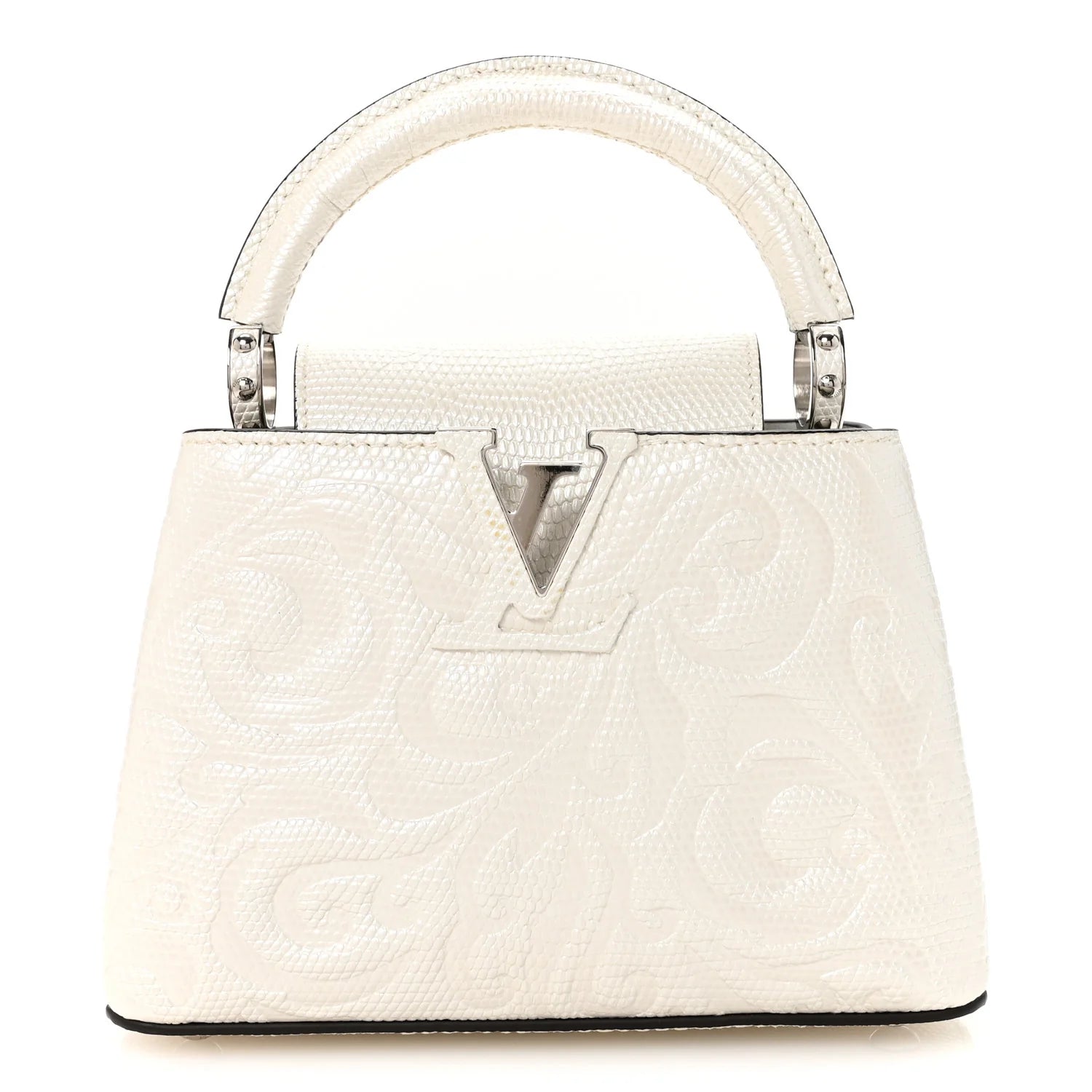 Lizard Baroque Embossed Capucines Mini Ivory Sparkle