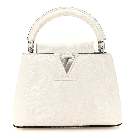 Lizard Baroque Embossed Capucines Mini Ivory Sparkle